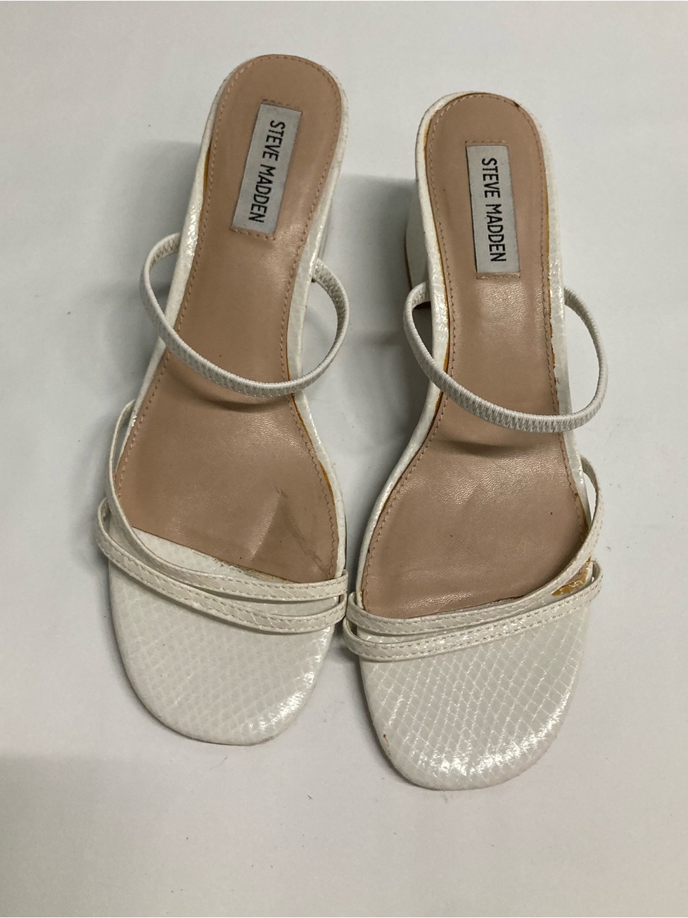 Impressions White Strappy Square-Toe Mid-Heel Sandals